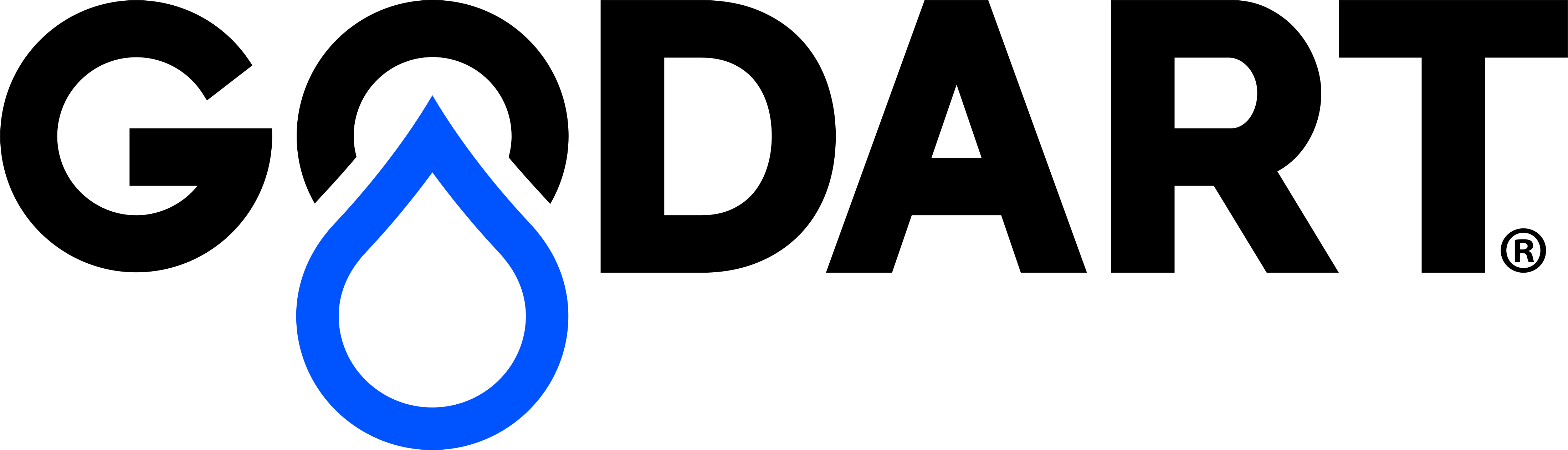 Logo ecriture noir goutte bleue Logo GODART DISTRIBUTION